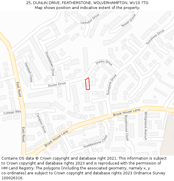25, DUNLIN DRIVE, FEATHERSTONE, WOLVERHAMPTON, WV10 7TG: Location map and indicative extent of plot