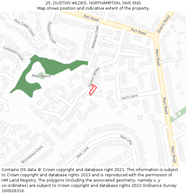 25, DUSTON WILDES, NORTHAMPTON, NN5 6ND: Location map and indicative extent of plot