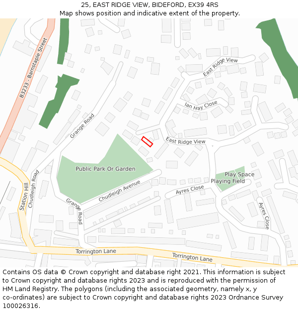 25, EAST RIDGE VIEW, BIDEFORD, EX39 4RS: Location map and indicative extent of plot