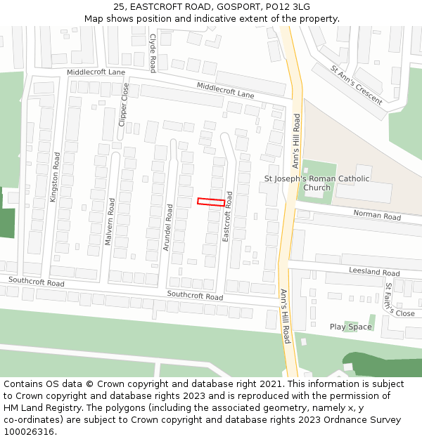 25, EASTCROFT ROAD, GOSPORT, PO12 3LG: Location map and indicative extent of plot