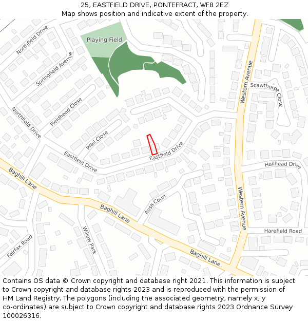 25, EASTFIELD DRIVE, PONTEFRACT, WF8 2EZ: Location map and indicative extent of plot