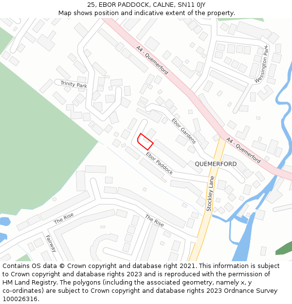 25, EBOR PADDOCK, CALNE, SN11 0JY: Location map and indicative extent of plot