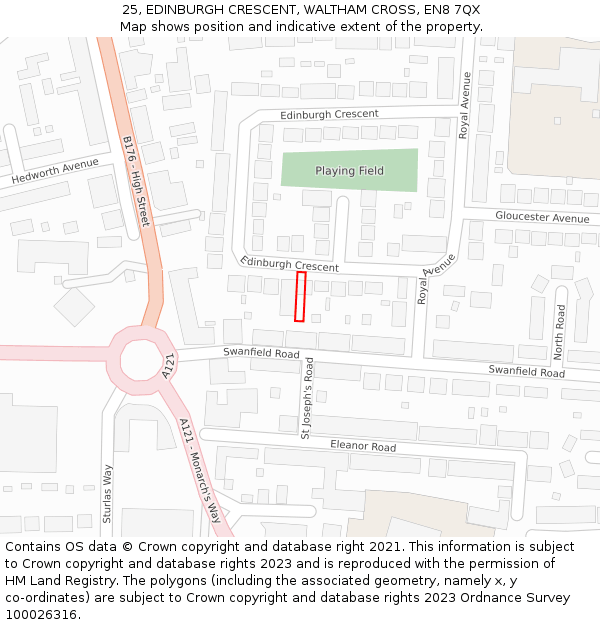 25, EDINBURGH CRESCENT, WALTHAM CROSS, EN8 7QX: Location map and indicative extent of plot