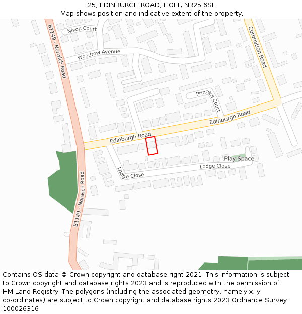 25, EDINBURGH ROAD, HOLT, NR25 6SL: Location map and indicative extent of plot