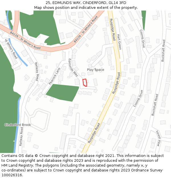 25, EDMUNDS WAY, CINDERFORD, GL14 3FD: Location map and indicative extent of plot