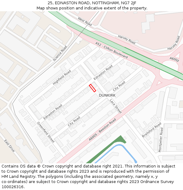 25, EDNASTON ROAD, NOTTINGHAM, NG7 2JF: Location map and indicative extent of plot