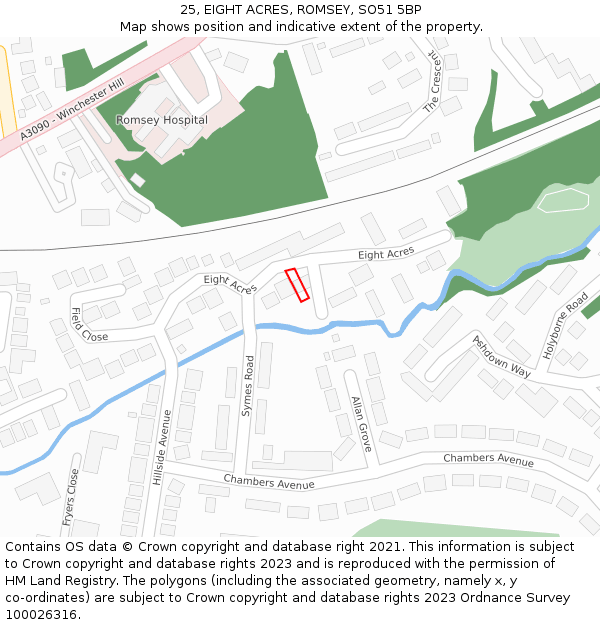 25, EIGHT ACRES, ROMSEY, SO51 5BP: Location map and indicative extent of plot