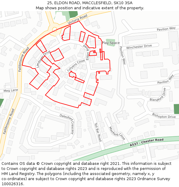 25, ELDON ROAD, MACCLESFIELD, SK10 3SA: Location map and indicative extent of plot