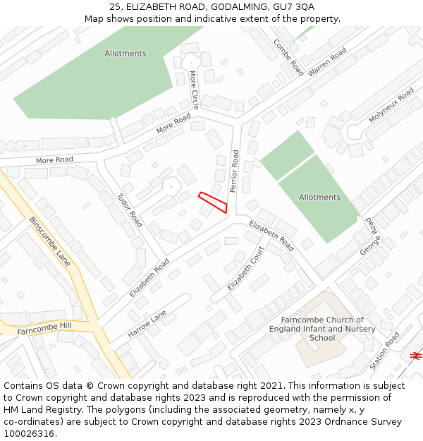 25, ELIZABETH ROAD, GODALMING, GU7 3QA: Location map and indicative extent of plot