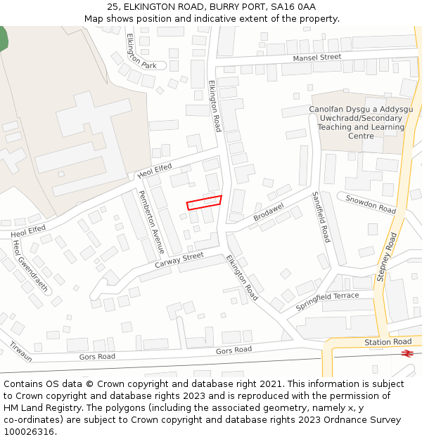 25, ELKINGTON ROAD, BURRY PORT, SA16 0AA: Location map and indicative extent of plot