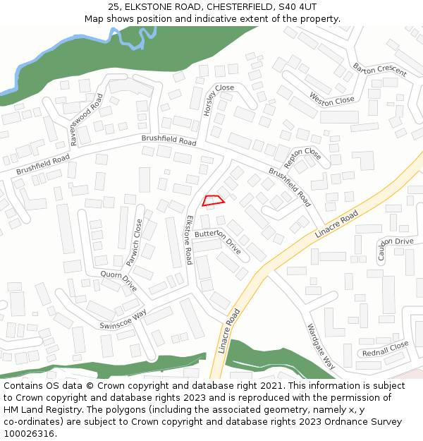 25, ELKSTONE ROAD, CHESTERFIELD, S40 4UT: Location map and indicative extent of plot