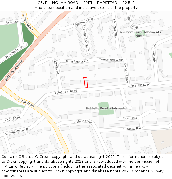 25, ELLINGHAM ROAD, HEMEL HEMPSTEAD, HP2 5LE: Location map and indicative extent of plot