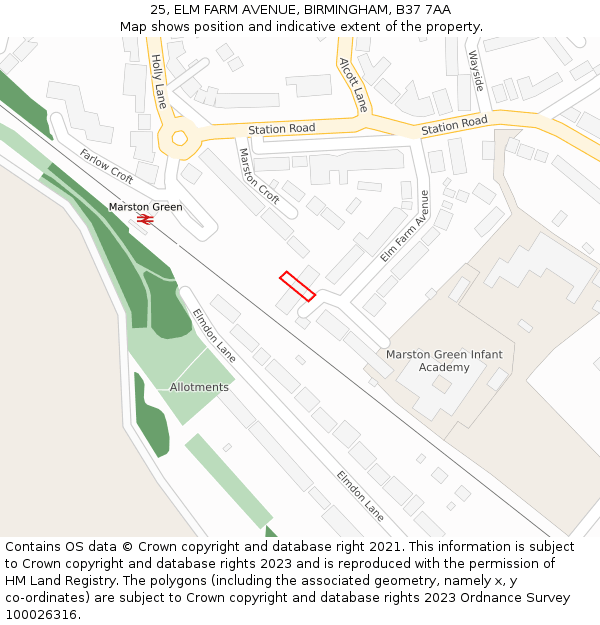 25, ELM FARM AVENUE, BIRMINGHAM, B37 7AA: Location map and indicative extent of plot