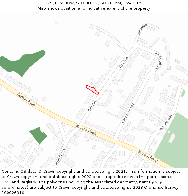 25, ELM ROW, STOCKTON, SOUTHAM, CV47 8JY: Location map and indicative extent of plot