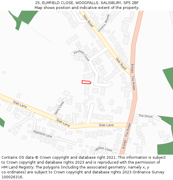 25, ELMFIELD CLOSE, WOODFALLS, SALISBURY, SP5 2BF: Location map and indicative extent of plot