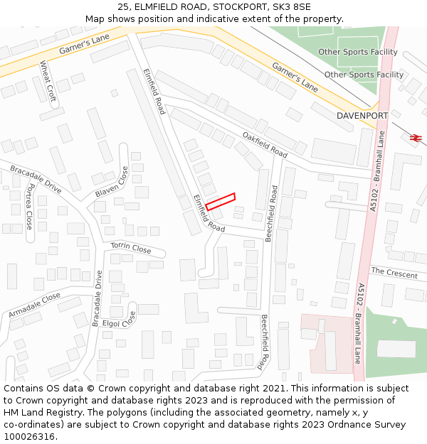 25, ELMFIELD ROAD, STOCKPORT, SK3 8SE: Location map and indicative extent of plot