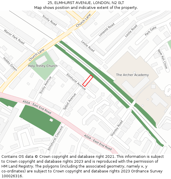 25, ELMHURST AVENUE, LONDON, N2 0LT: Location map and indicative extent of plot