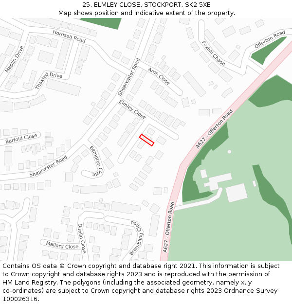 25, ELMLEY CLOSE, STOCKPORT, SK2 5XE: Location map and indicative extent of plot