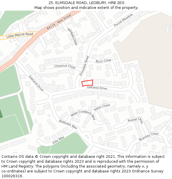 25, ELMSDALE ROAD, LEDBURY, HR8 2EG: Location map and indicative extent of plot