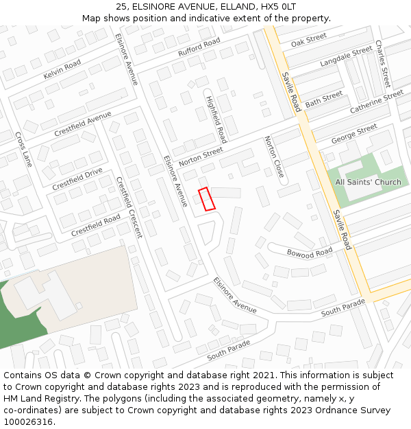 25, ELSINORE AVENUE, ELLAND, HX5 0LT: Location map and indicative extent of plot