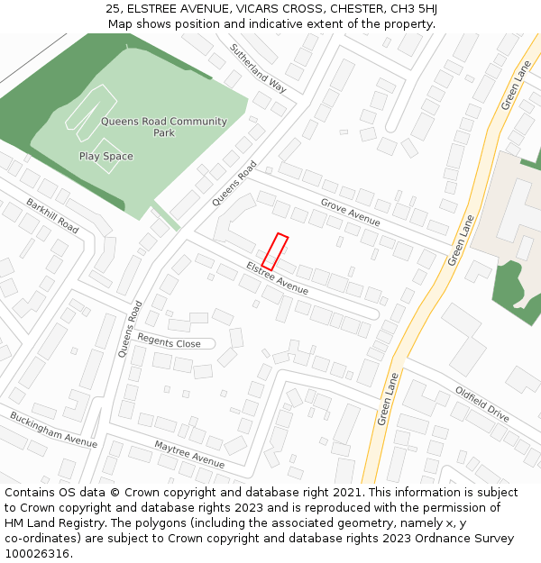 25, ELSTREE AVENUE, VICARS CROSS, CHESTER, CH3 5HJ: Location map and indicative extent of plot