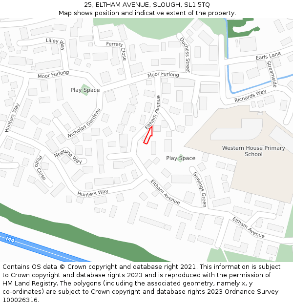 25, ELTHAM AVENUE, SLOUGH, SL1 5TQ: Location map and indicative extent of plot