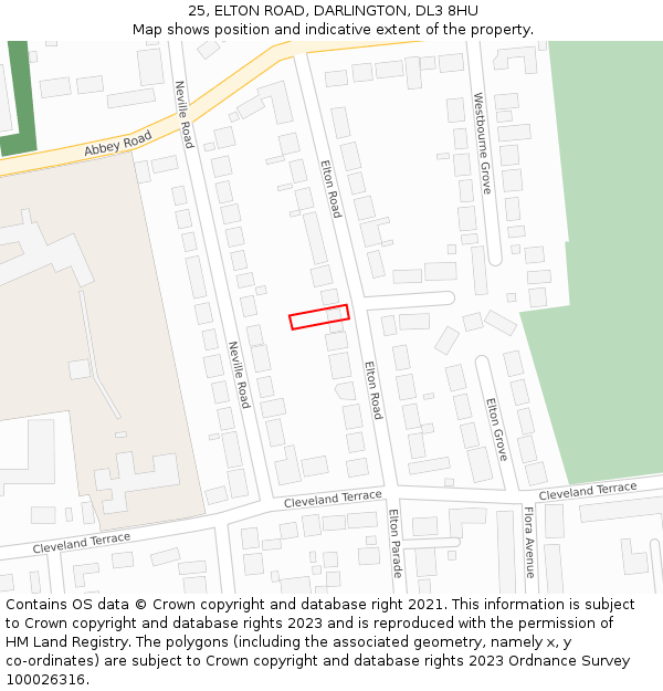 25, ELTON ROAD, DARLINGTON, DL3 8HU: Location map and indicative extent of plot