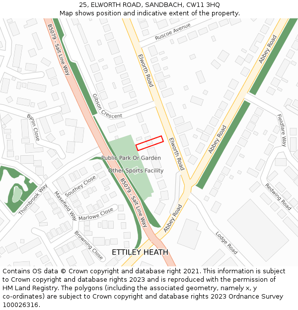 25, ELWORTH ROAD, SANDBACH, CW11 3HQ: Location map and indicative extent of plot