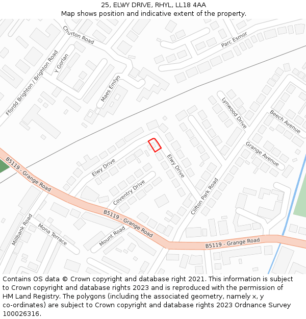 25, ELWY DRIVE, RHYL, LL18 4AA: Location map and indicative extent of plot