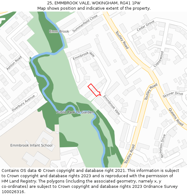 25, EMMBROOK VALE, WOKINGHAM, RG41 1PW: Location map and indicative extent of plot
