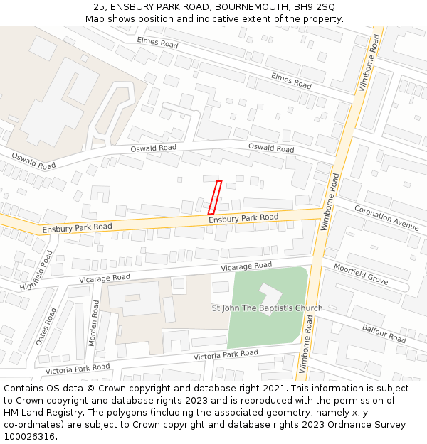 25, ENSBURY PARK ROAD, BOURNEMOUTH, BH9 2SQ: Location map and indicative extent of plot