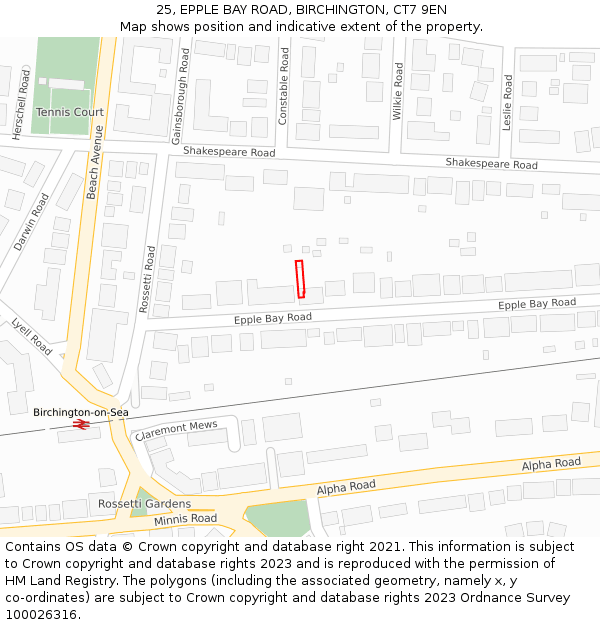 25, EPPLE BAY ROAD, BIRCHINGTON, CT7 9EN: Location map and indicative extent of plot