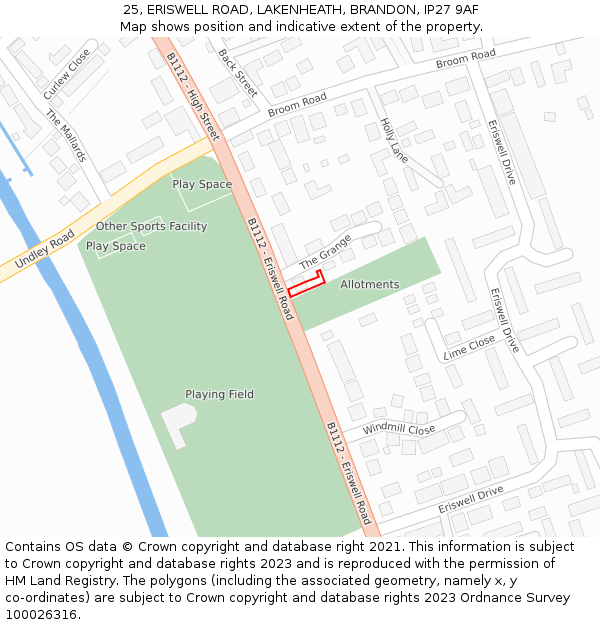 25, ERISWELL ROAD, LAKENHEATH, BRANDON, IP27 9AF: Location map and indicative extent of plot