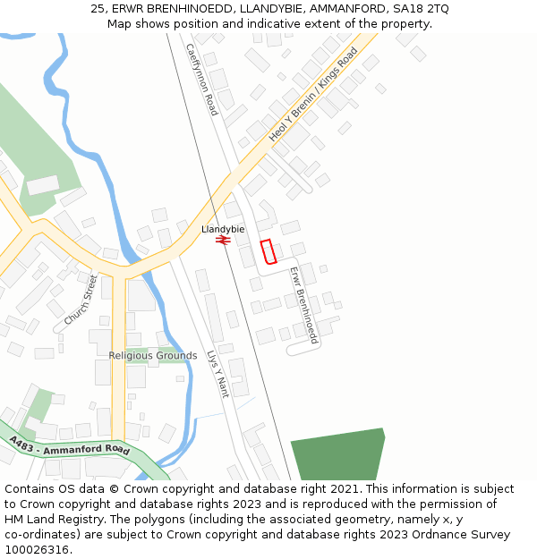 25, ERWR BRENHINOEDD, LLANDYBIE, AMMANFORD, SA18 2TQ: Location map and indicative extent of plot