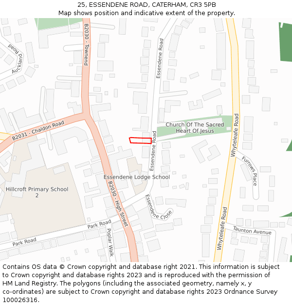 25, ESSENDENE ROAD, CATERHAM, CR3 5PB: Location map and indicative extent of plot