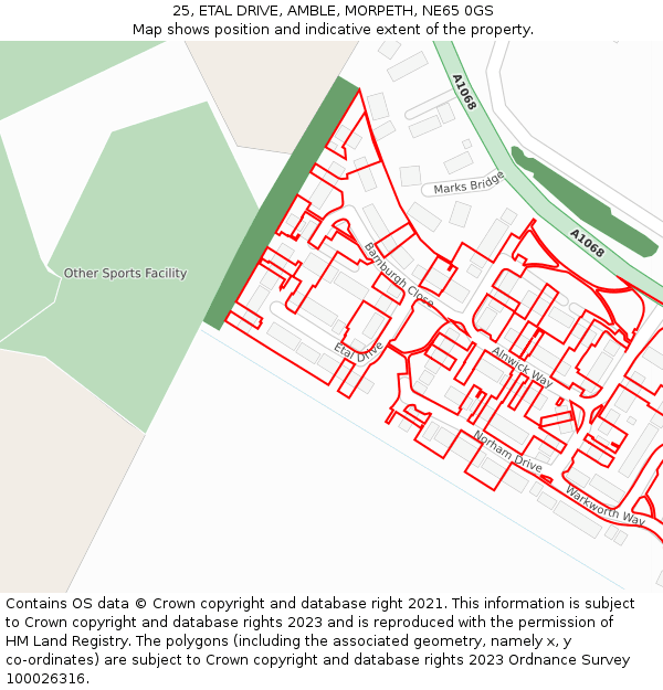 25, ETAL DRIVE, AMBLE, MORPETH, NE65 0GS: Location map and indicative extent of plot