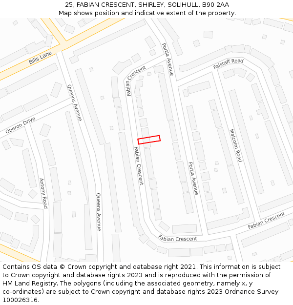 25, FABIAN CRESCENT, SHIRLEY, SOLIHULL, B90 2AA: Location map and indicative extent of plot