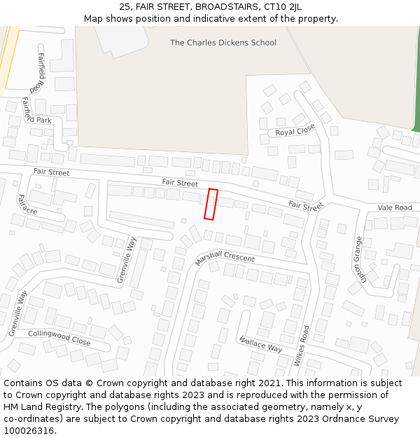 25, FAIR STREET, BROADSTAIRS, CT10 2JL: Location map and indicative extent of plot