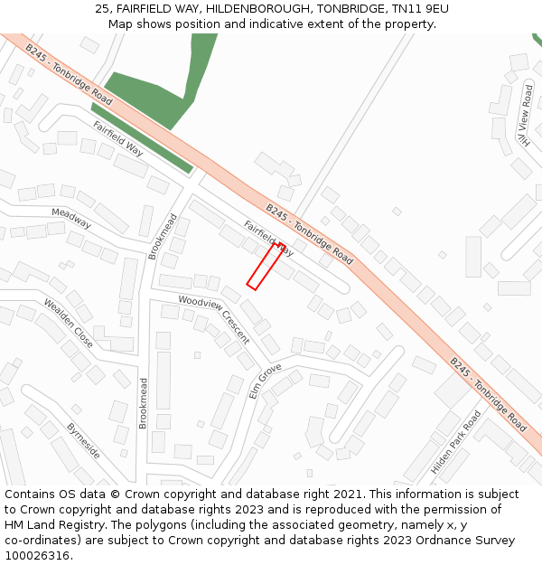 25, FAIRFIELD WAY, HILDENBOROUGH, TONBRIDGE, TN11 9EU: Location map and indicative extent of plot