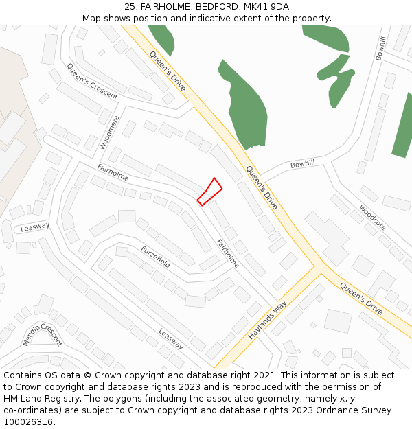 25, FAIRHOLME, BEDFORD, MK41 9DA: Location map and indicative extent of plot