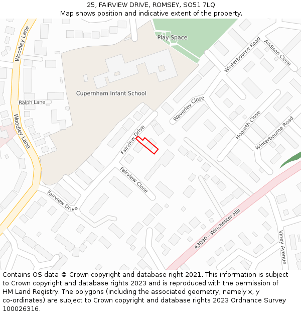 25, FAIRVIEW DRIVE, ROMSEY, SO51 7LQ: Location map and indicative extent of plot