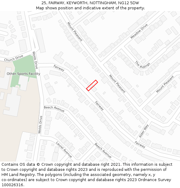 25, FAIRWAY, KEYWORTH, NOTTINGHAM, NG12 5DW: Location map and indicative extent of plot