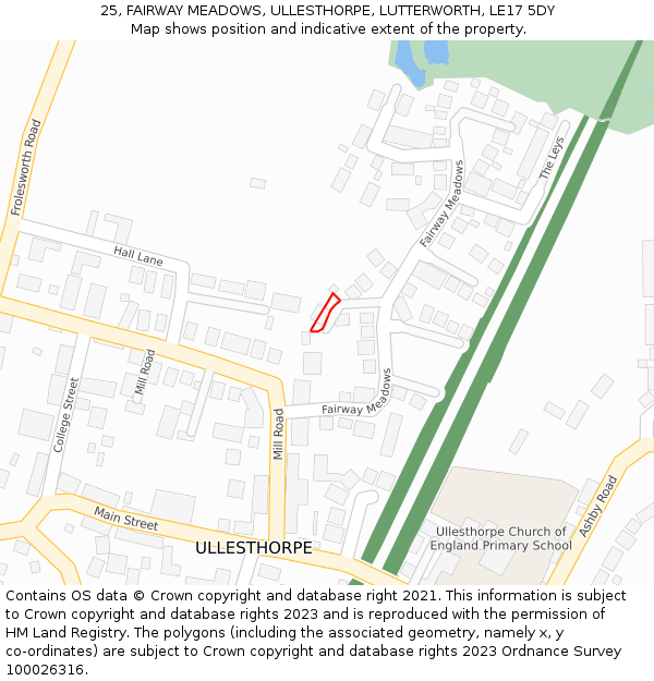 25, FAIRWAY MEADOWS, ULLESTHORPE, LUTTERWORTH, LE17 5DY: Location map and indicative extent of plot