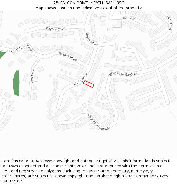 25, FALCON DRIVE, NEATH, SA11 3SG: Location map and indicative extent of plot