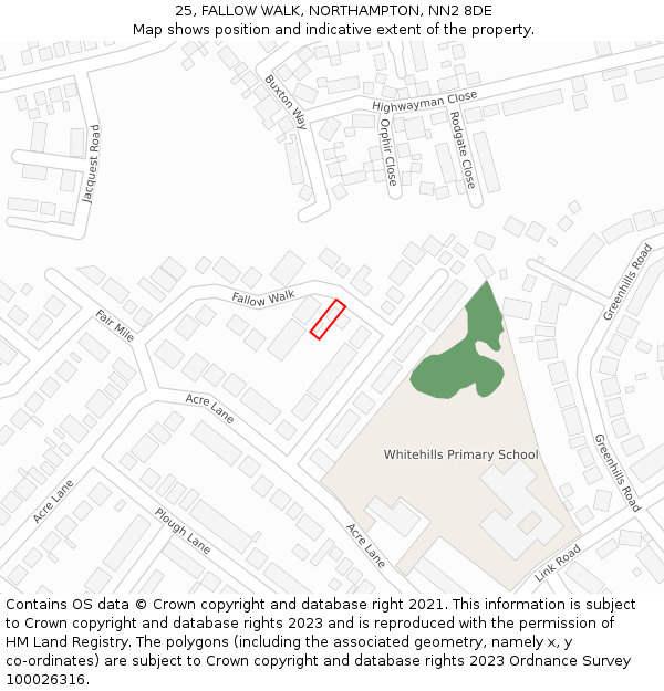 25, FALLOW WALK, NORTHAMPTON, NN2 8DE: Location map and indicative extent of plot