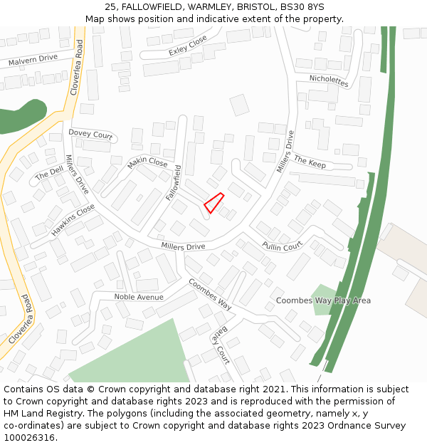 25, FALLOWFIELD, WARMLEY, BRISTOL, BS30 8YS: Location map and indicative extent of plot