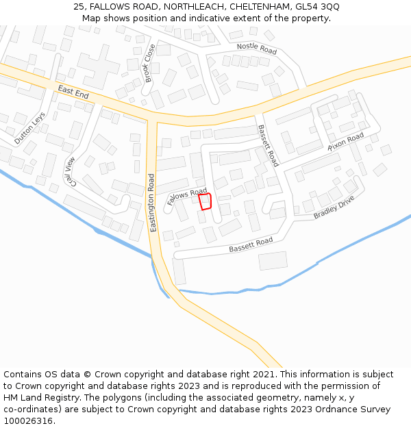 25, FALLOWS ROAD, NORTHLEACH, CHELTENHAM, GL54 3QQ: Location map and indicative extent of plot