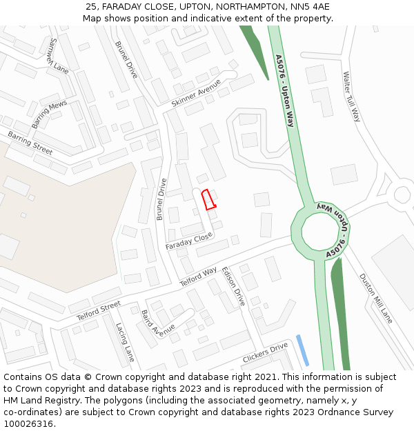 25, FARADAY CLOSE, UPTON, NORTHAMPTON, NN5 4AE: Location map and indicative extent of plot