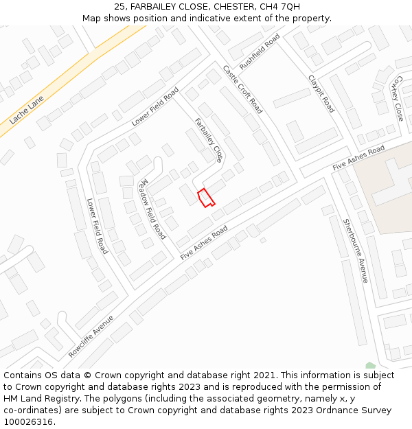 25, FARBAILEY CLOSE, CHESTER, CH4 7QH: Location map and indicative extent of plot