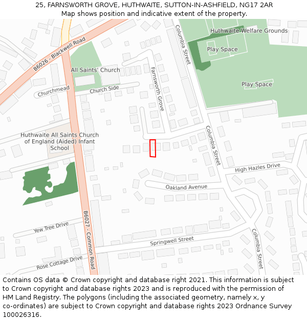 25, FARNSWORTH GROVE, HUTHWAITE, SUTTON-IN-ASHFIELD, NG17 2AR: Location map and indicative extent of plot